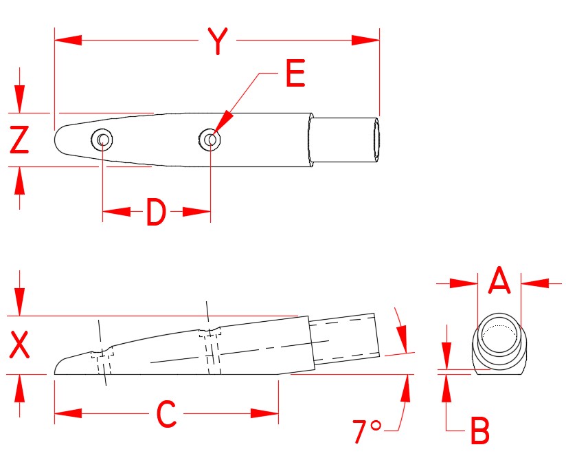 Stainless Steel End Mount Out, Railing and Bimini, S3676-0055, Line Drawing